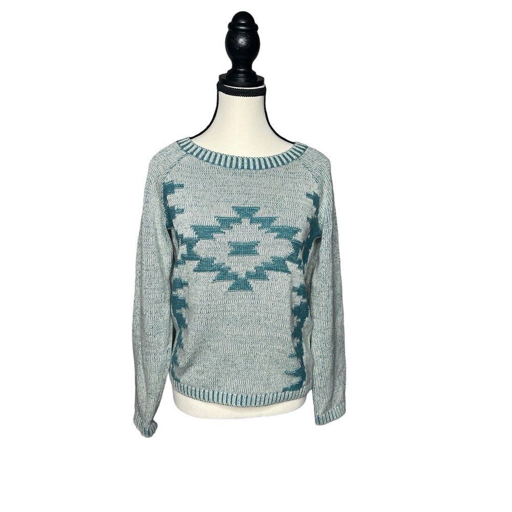 Pendleton Teal and Light Gray Aztec Knit Sweater